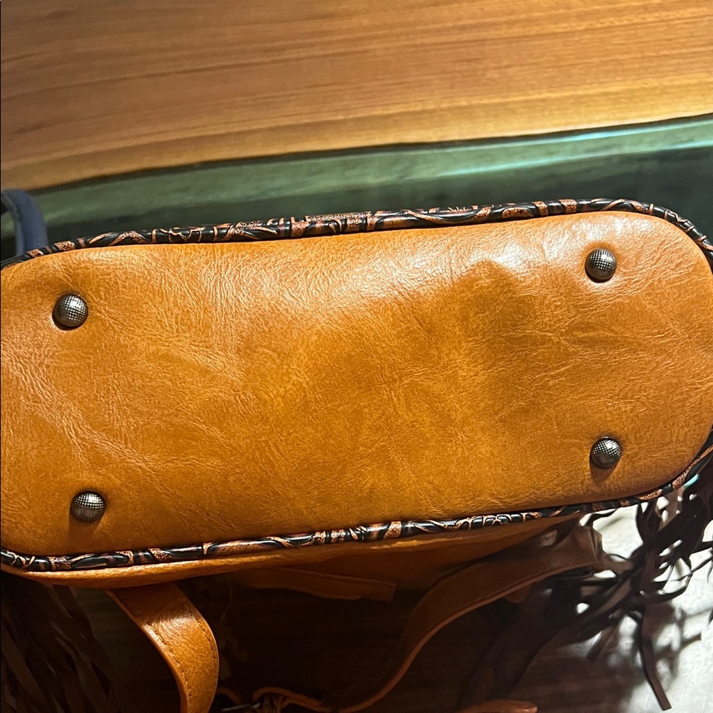 Braided Floral Embossed Tan Crossbody Bag - Picture 6 of 6